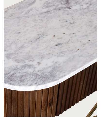 Céline - Console van massief mangohout en wit marmer, 100 cm