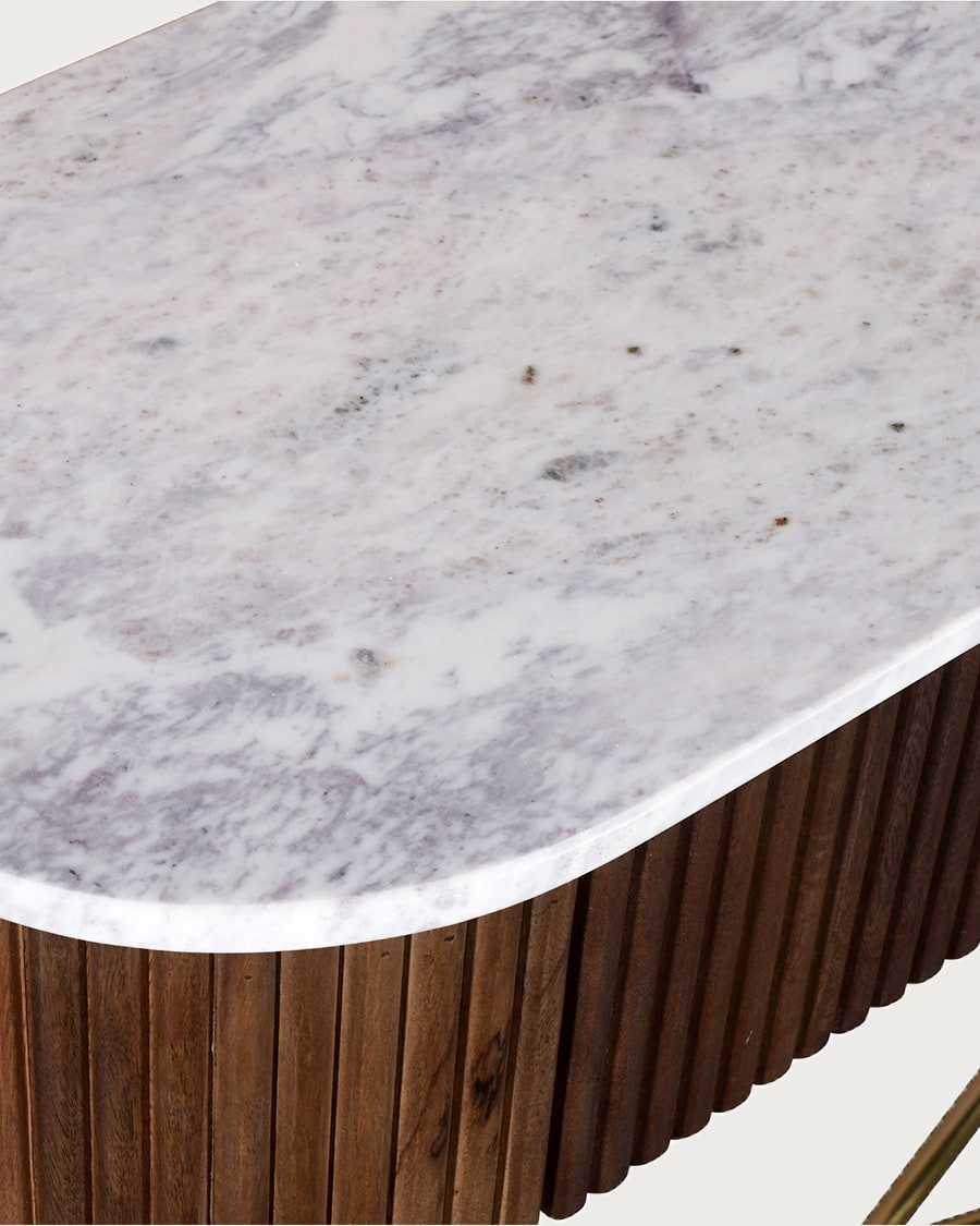 Céline - Console in solid mango wood and white marble, 100 cm