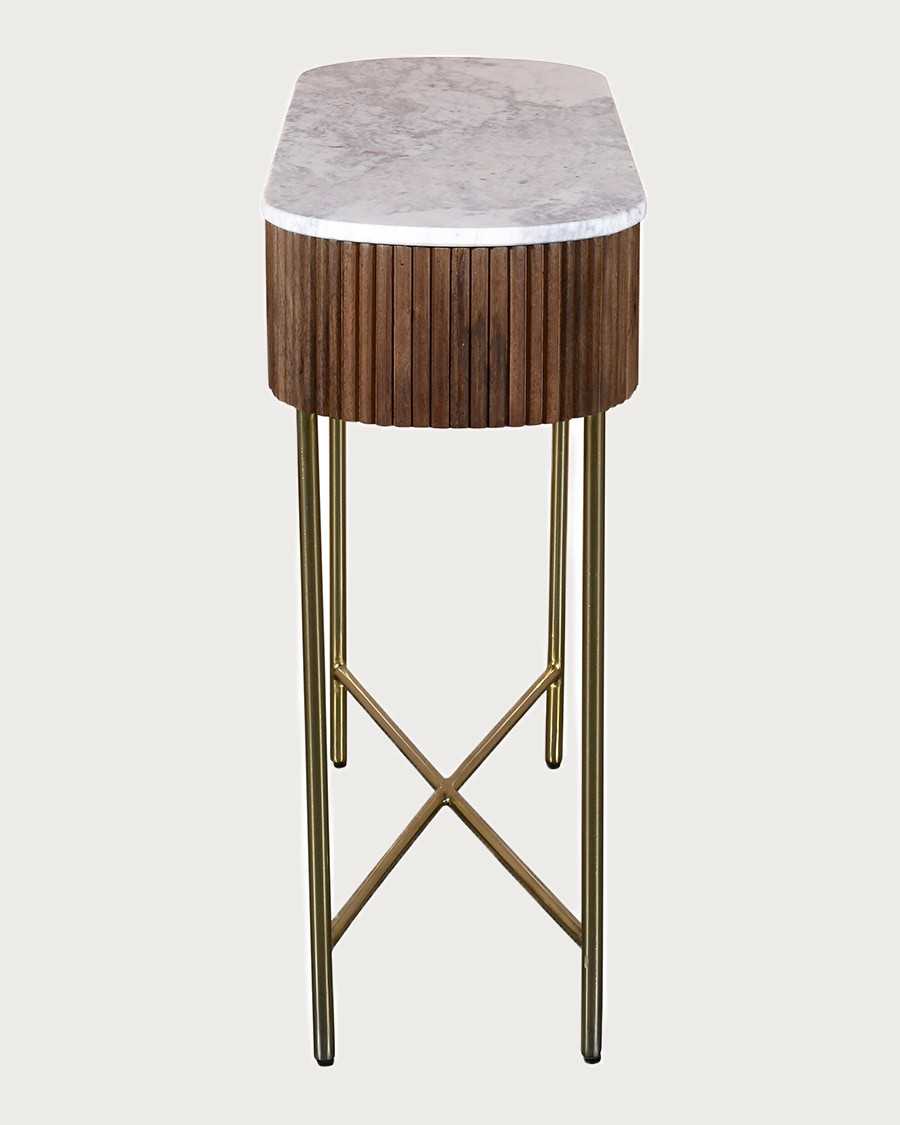 Céline - Consola de madera maciza de mango y mármol blanco, 100 cm