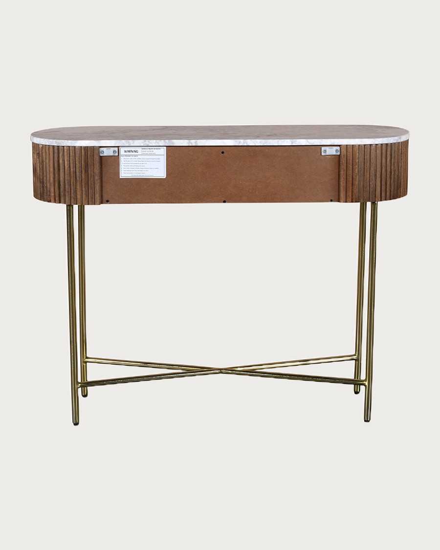 Céline - Console in solid mango wood and white marble, 100 cm