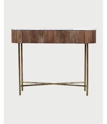Céline - Console in solid mango wood and white marble, 100 cm