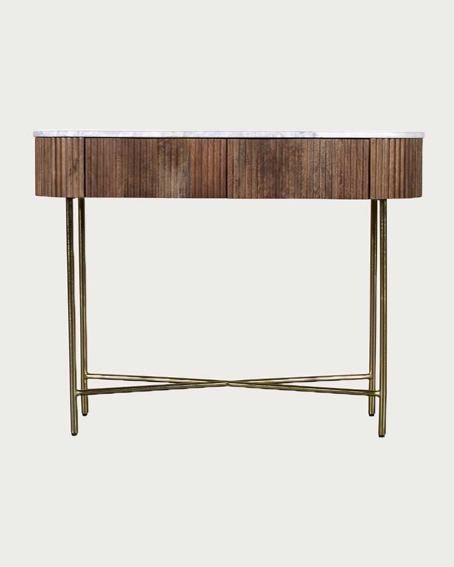 Céline - Console en bois de manguier massif et marbre blanc 100 cm