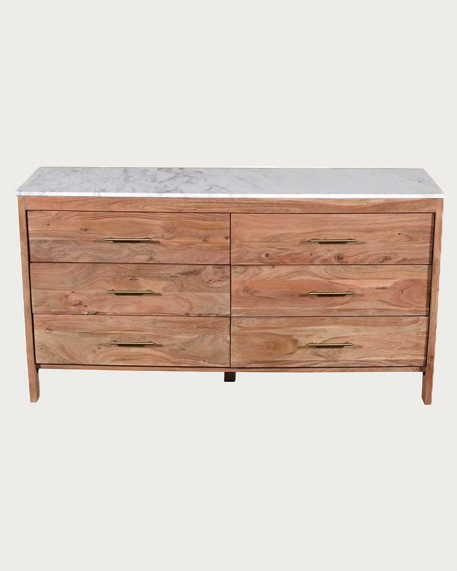 Havena - Commode en bois massif et marbre blanc 150 cm