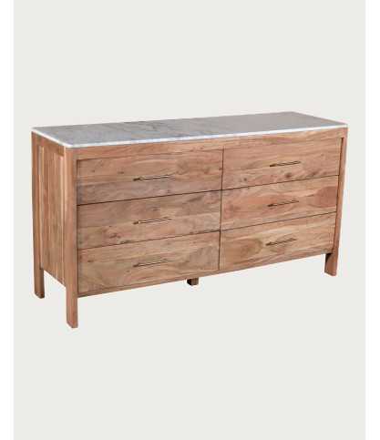 Havena - Commode en bois massif et marbre blanc 150 cm