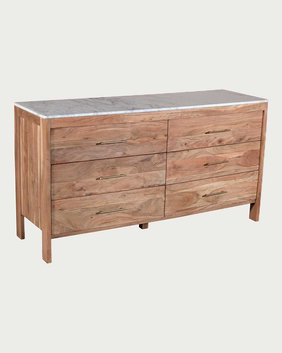 Havena - Commode van massief hout en wit marmer, 150 cm