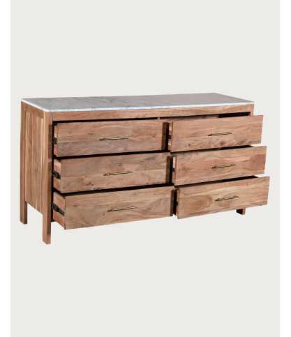 Havena - Cómoda de madera maciza y mármol blanco de 150 cm