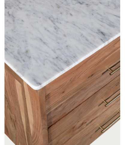 Havena - Commode van massief hout en wit marmer, 150 cm