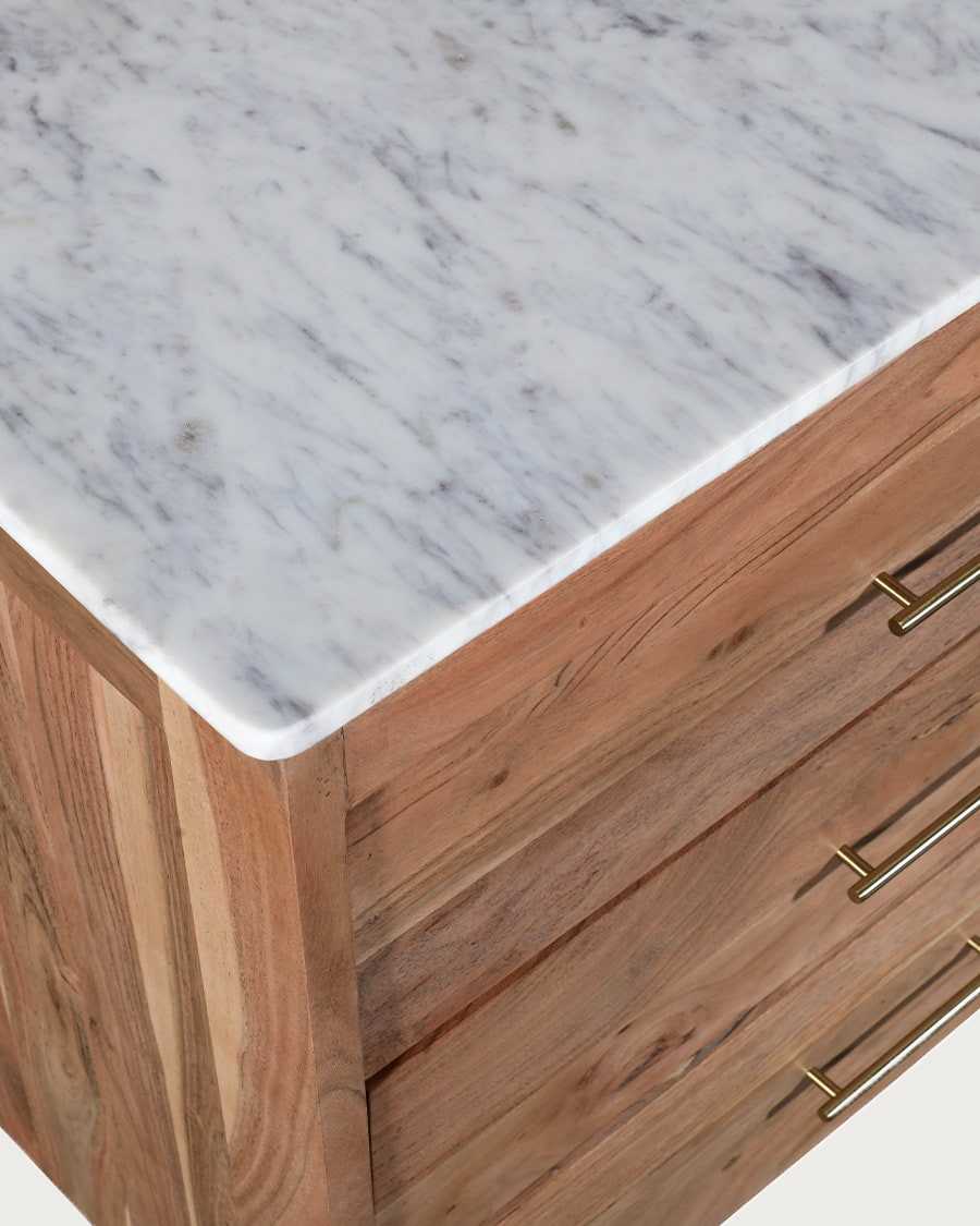 Havena - Commode en bois massif et marbre blanc 150 cm