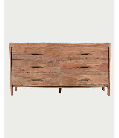 Havena - Commode en bois massif et marbre blanc 150 cm