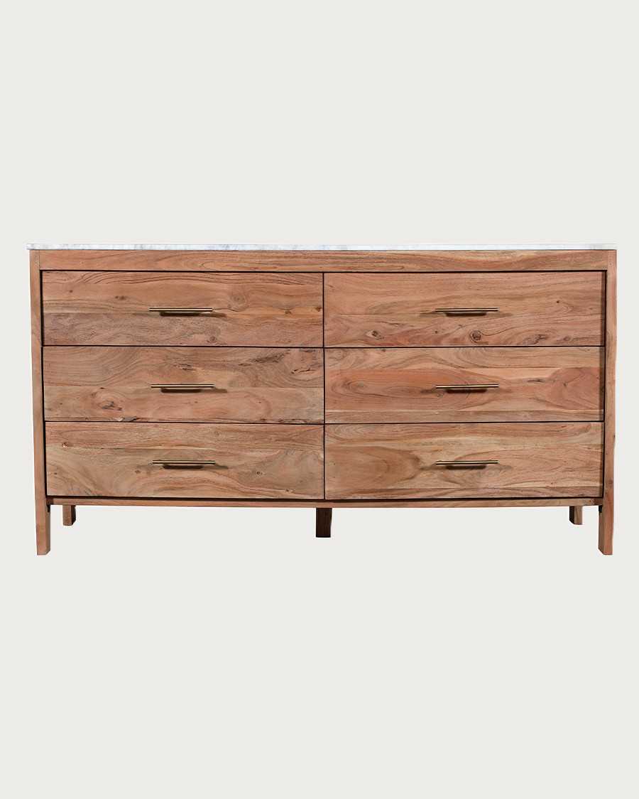 Havena - Commode van massief hout en wit marmer, 150 cm