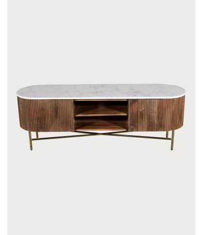 Céline - TV Ständer aus Holz mit Marmorplatte, 150 cm