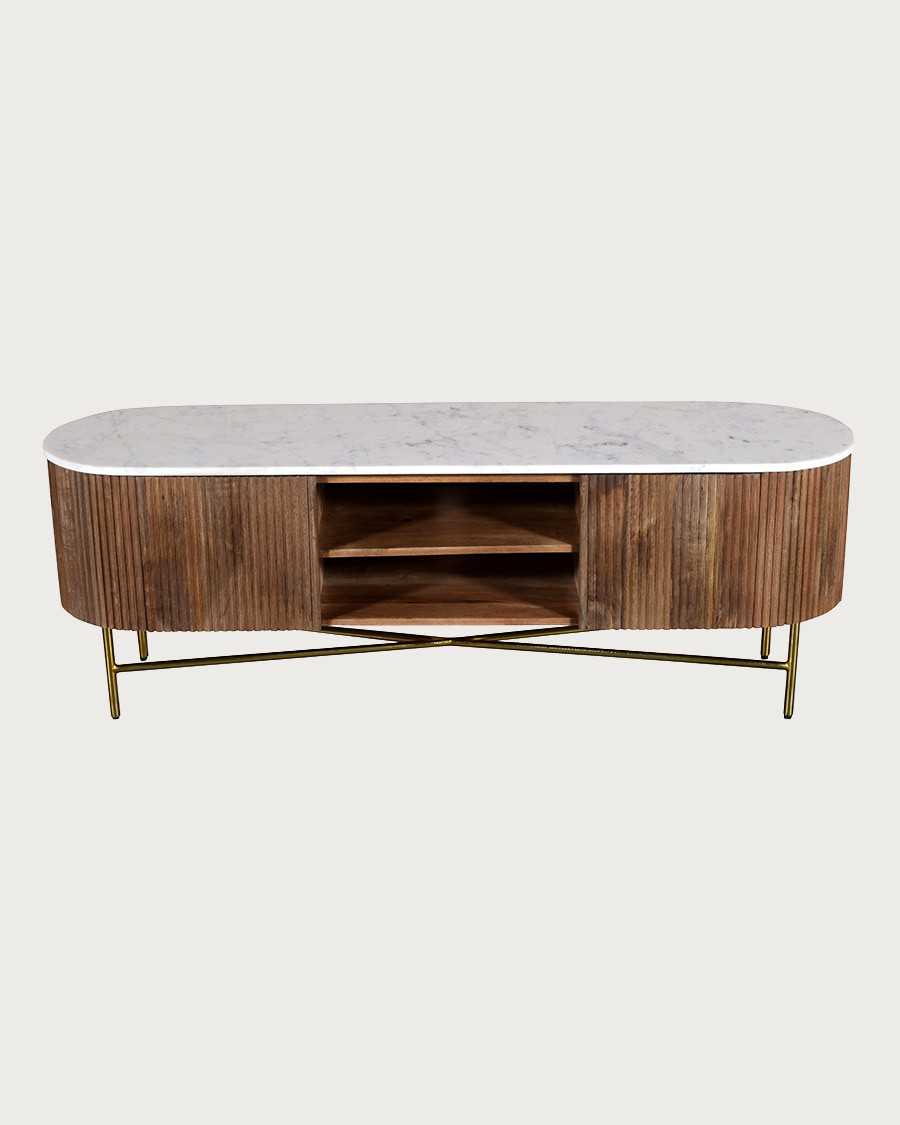 Céline - Wooden TV stand with marble top, 150 cm