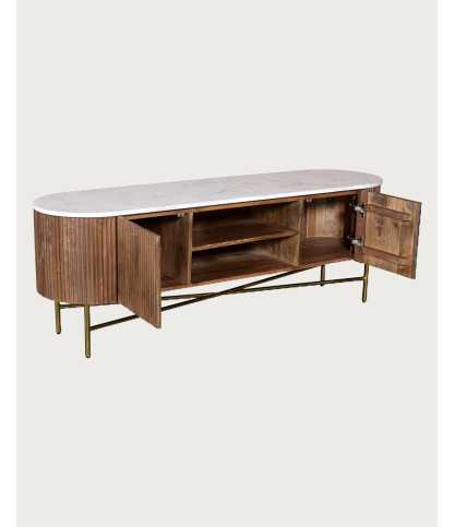 Céline - Mueble de TV de madera con tapa de mármol, 150 cm