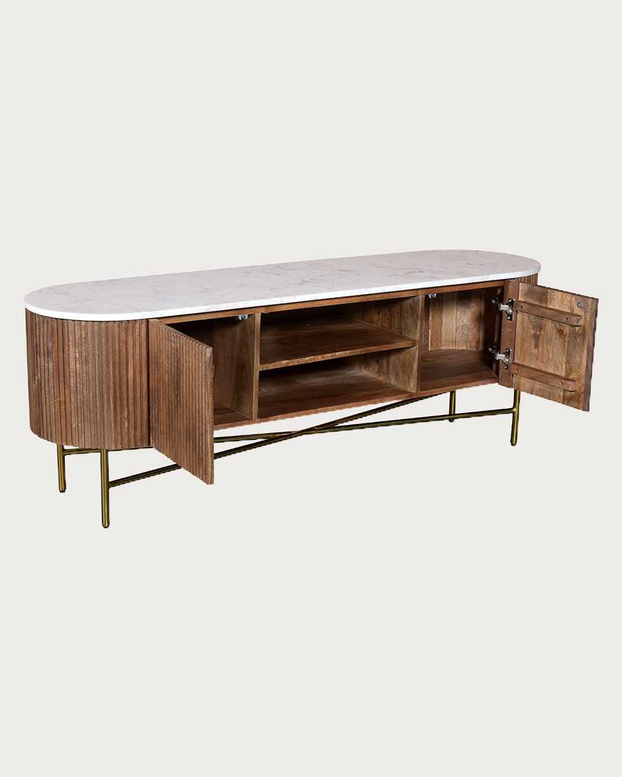 Céline - Mueble de TV de madera con tapa de mármol, 150 cm