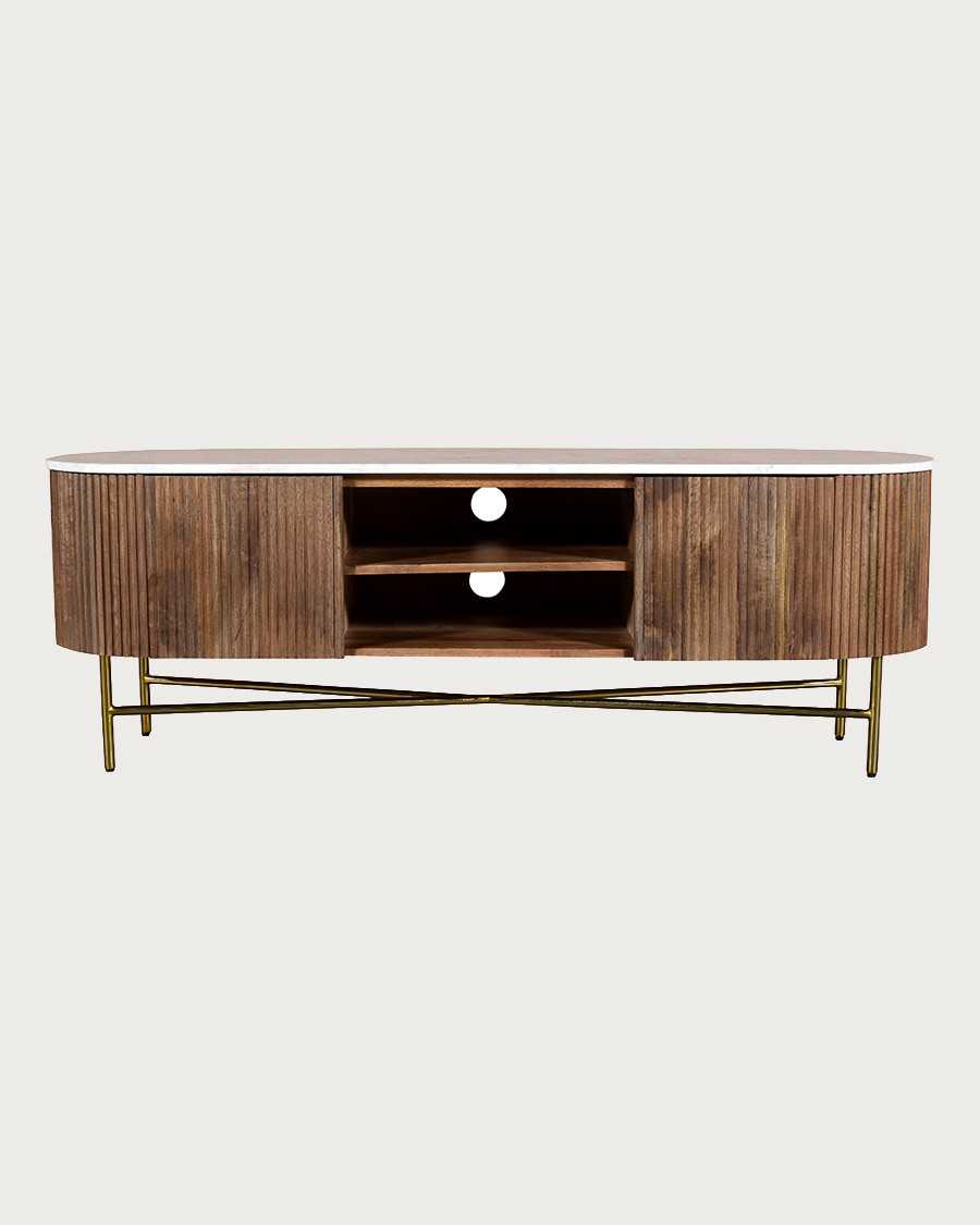 Céline - Mueble de TV de madera con tapa de mármol, 150 cm