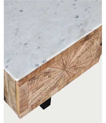 Sunet - Mueble para TV en madera maciza de mango y mármol blanco, 160 cm