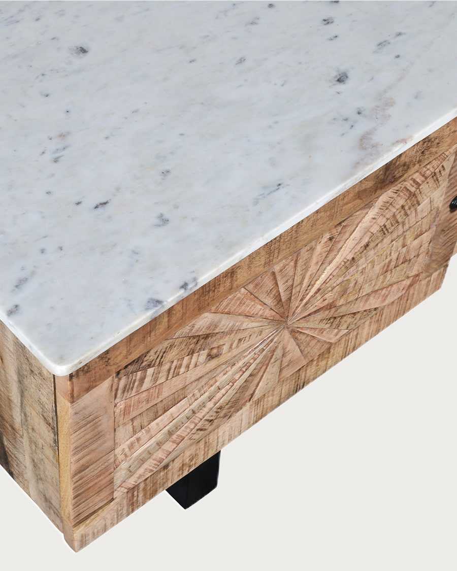 Sunet - Mobile porta TV in legno massello di mango e marmo bianco, 160 cm