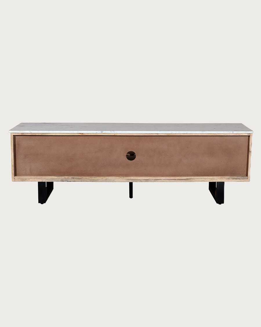 Sunet - TV meubel van massief mangohout en wit marmer, 160 cm