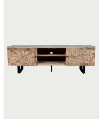 Sunet - TV Ständer aus massivem Mangoholz und weißem Marmor, 160 cm