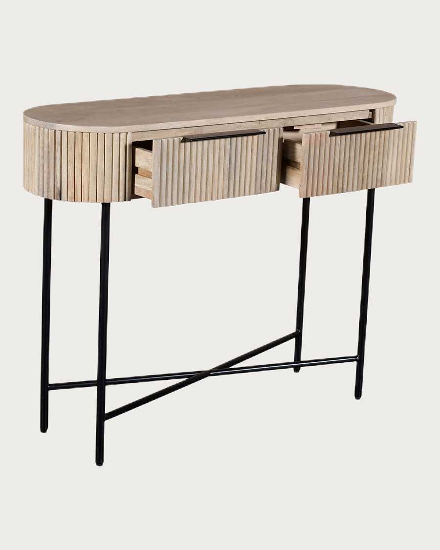 Retro - Console en bois de manguier naturel et métal noir