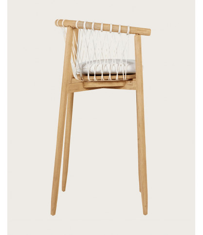 Tali - Bar chair in solid teak and white rope