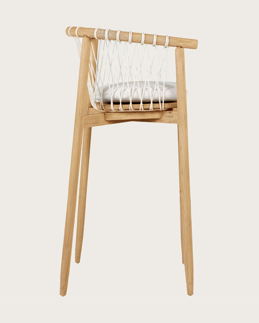 Tali - Bar chair in solid teak and white rope