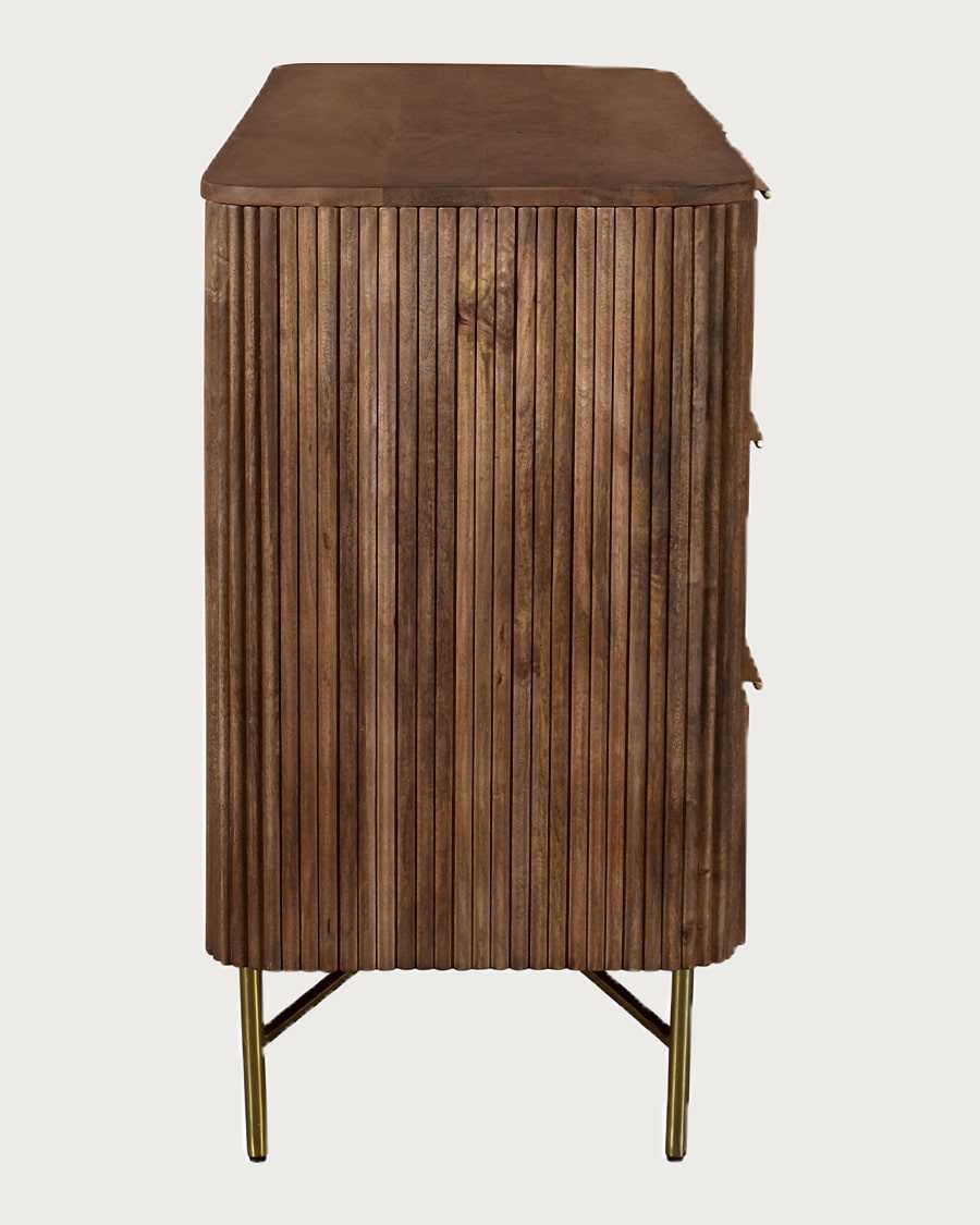 Tana Bois - Commode 6 tiroirs en bois de manguier finition noyer et métal doré
