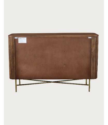 Tana Bois - Commode 6 tiroirs en bois de manguier finition noyer et métal doré