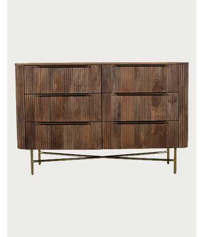 Tana Bois - 6 drawer chest in mango wood with walnut finish and gold tone metal