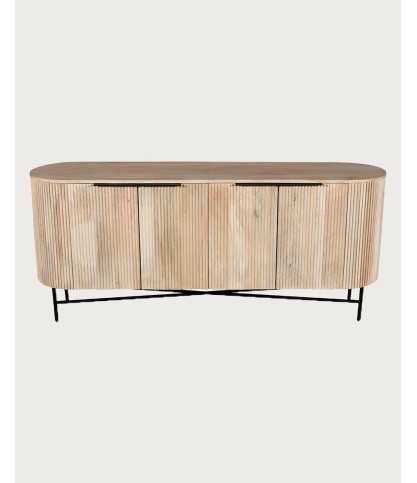 Retro - 4 türiges Sideboard aus Mangoholz natur und schwarzem Metall