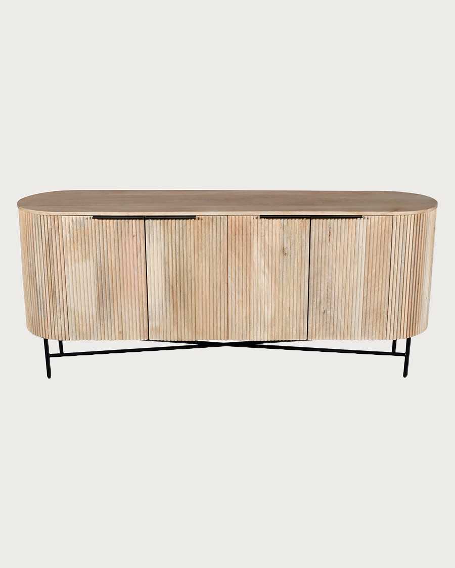 Retro - 4 door sideboard in natural mango wood and black metal