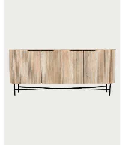 Retro - dressoir met 4 deuren in natuurlijk mangohout en zwart metaal