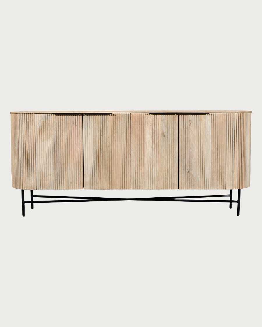 Retro - Buffet 4 portes en bois de manguier naturel et métal noir