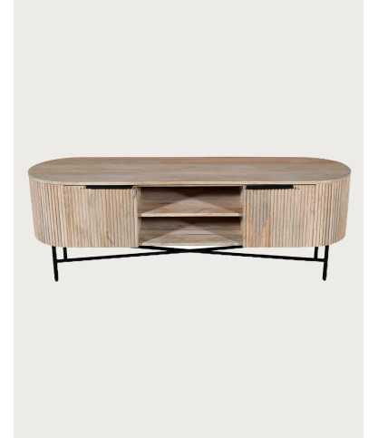 Retro - Mobile TV in legno di mango naturale e metallo nero - Materiale della struttura: legno di mango e metallo, 150 cm