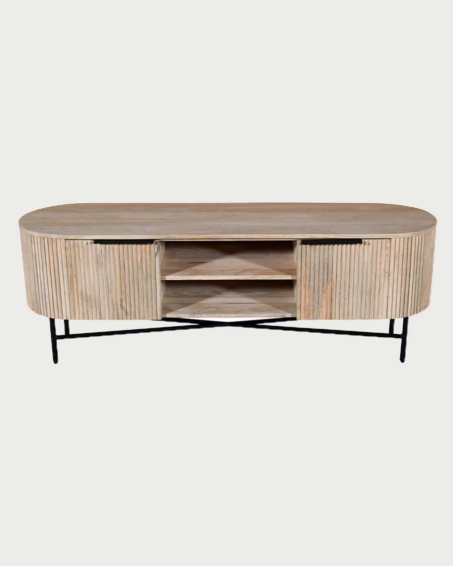 Retro - Meuble TV en bois de manguier naturel et métal noir Matière structure : Bois de manguier et métal, 150cm
