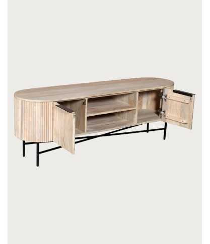 Retro - Mueble para TV en madera de mango natural y metal negro. Material de la estructura: Madera de mango y metal, 150 cm.