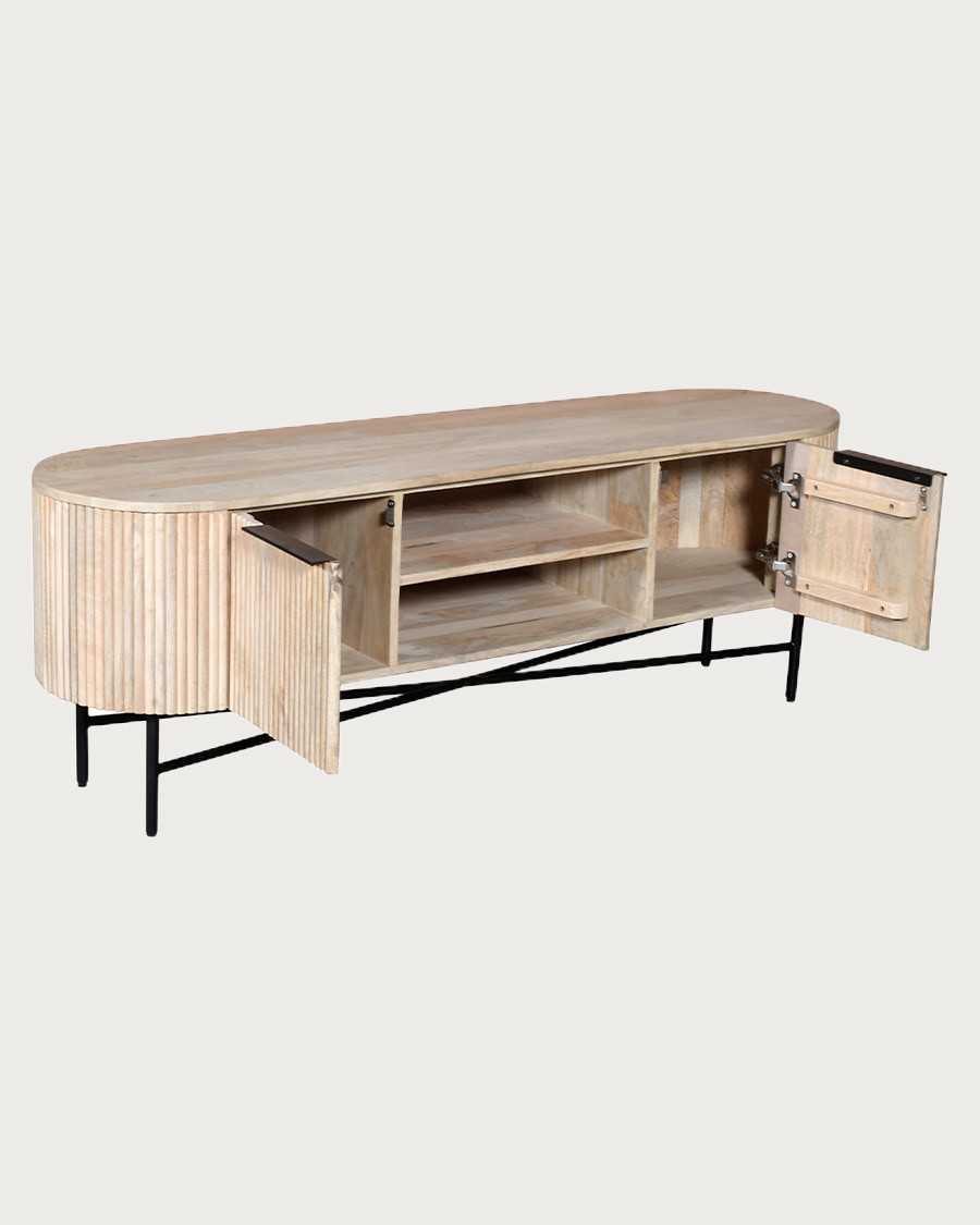 Retro - Mueble para TV en madera de mango natural y metal negro. Material de la estructura: Madera de mango y metal, 150 cm.