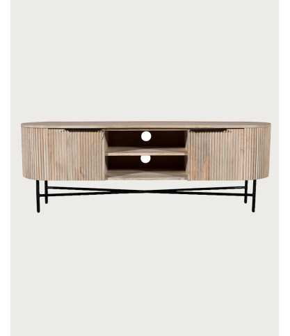 Retro - Mueble para TV en madera de mango natural y metal negro. Material de la estructura: Madera de mango y metal, 150 cm.