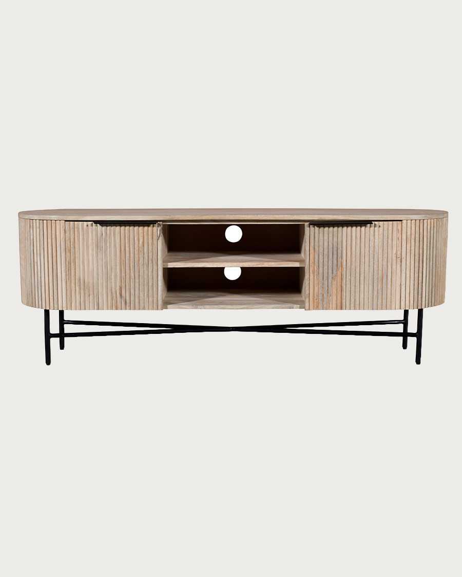 Retro - Mueble para TV en madera de mango natural y metal negro. Material de la estructura: Madera de mango y metal, 150 cm.