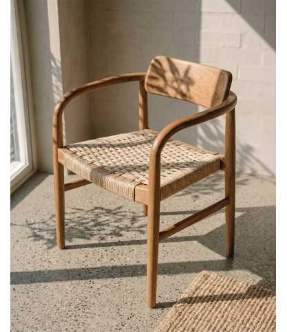 Kimo - Chaise en teck massif et corde beige marron