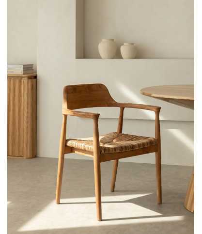 Zaha - Chaise en teck massif et paille