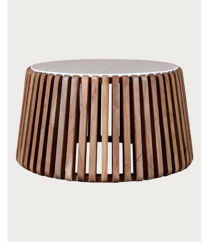 Silo - Table basse en bois d'acacia et marbre blanc