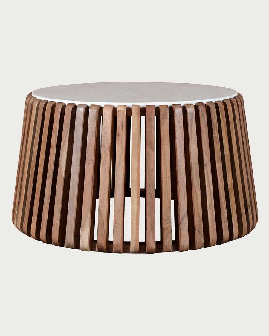 Silo - Tavolino da caffè in legno massello di acacia e marmo bianco