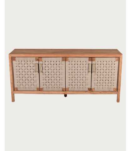 Soma - Credenza a 4 ante in legno massello e corda naturale