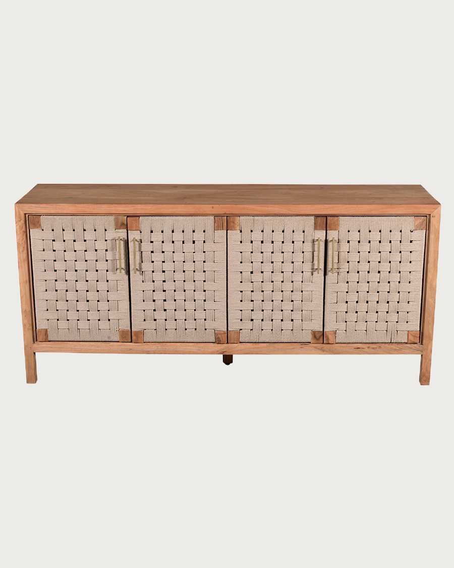 Soma - Aparador de 4 puertas en madera maciza y cuerda natural