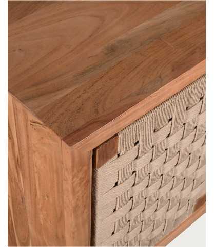 Soma - Credenza a 4 ante in legno massello e corda naturale