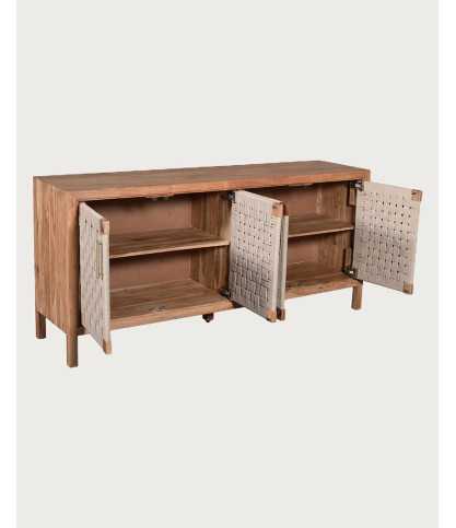 Soma - 4 door sideboard in solid wood and natural rope