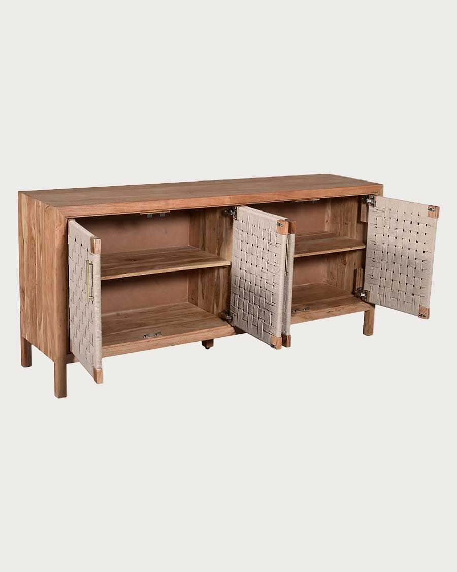 Soma - Credenza a 4 ante in legno massello e corda naturale