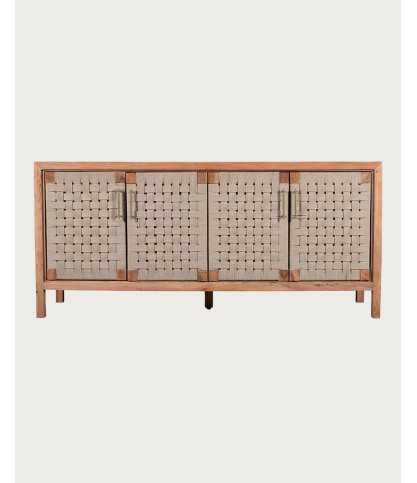 Soma - Credenza a 4 ante in legno massello e corda naturale