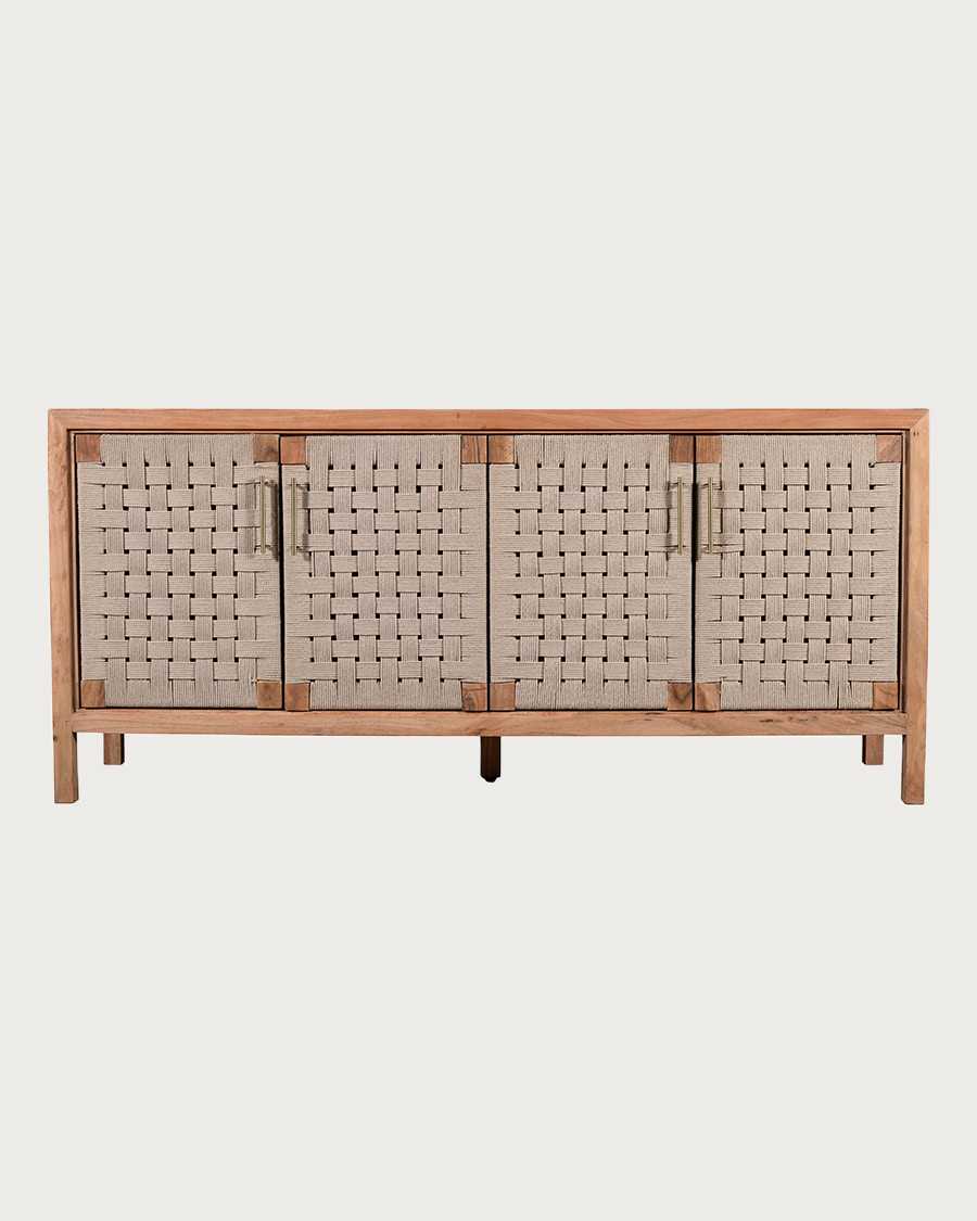 Soma - Aparador de 4 puertas en madera maciza y cuerda natural